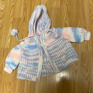 Vintage handmade pink and blue hooded sweater. Like New Size Newborn up